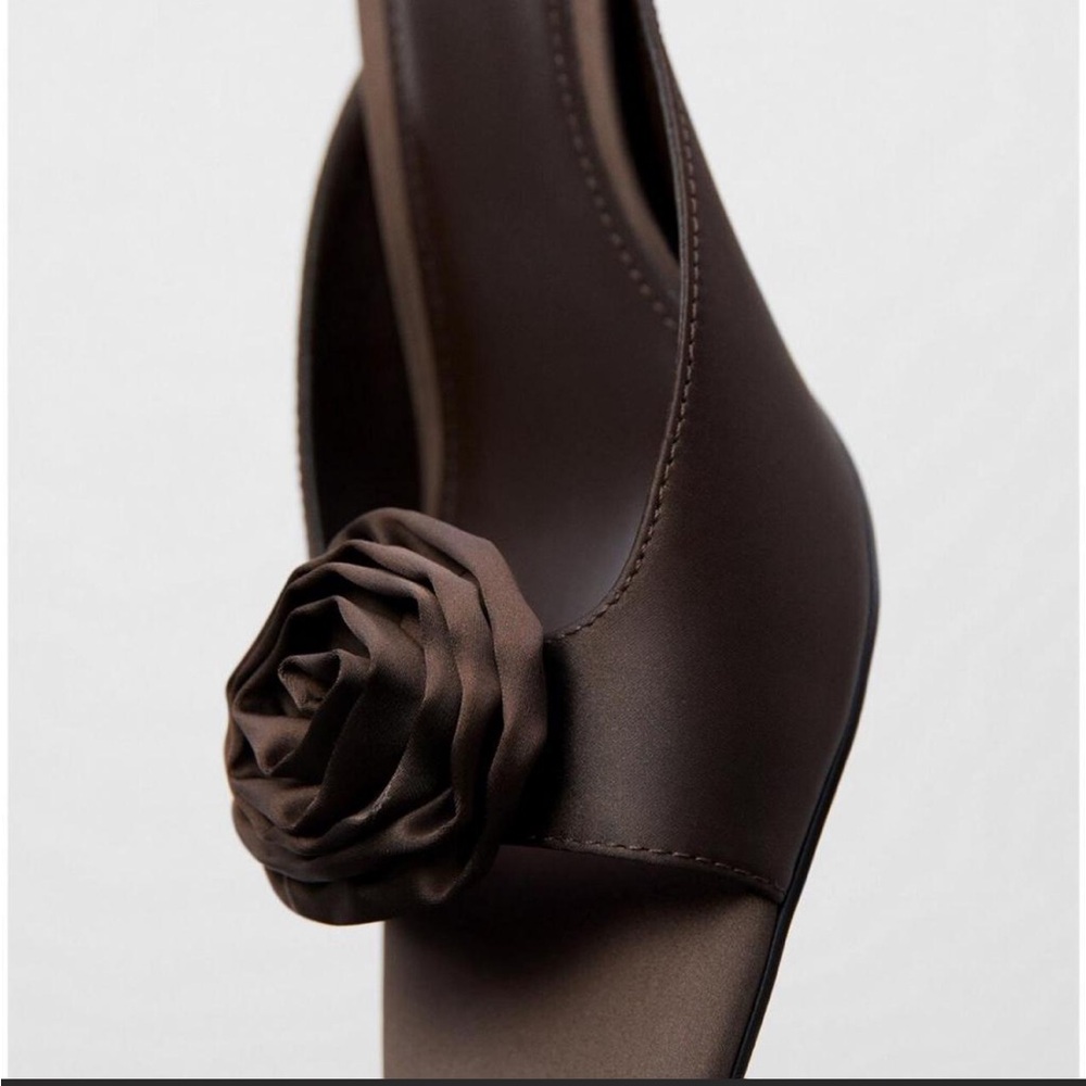 Mango Brown Satin Floral Accent Pump